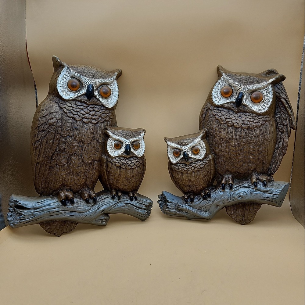 Vintage 1970s Burwood Owl Wall Plaque Set 2070-1 2070-2 15in
